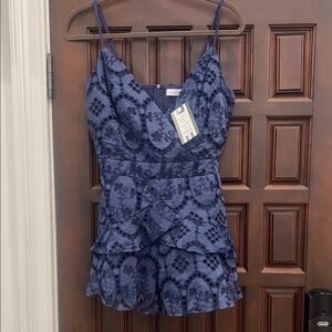 NWT Chicways Blue Eyelet Romper Size M